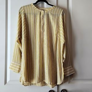 Cream Yellow Black Stripe Button Down XL Talbots
